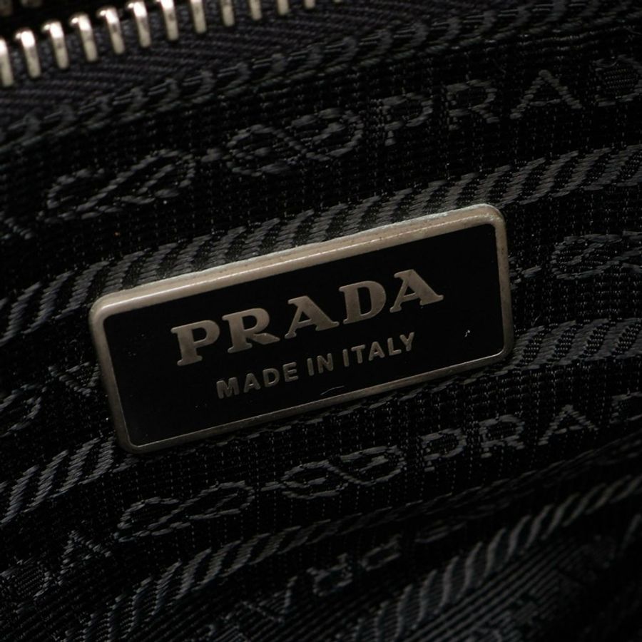 PRADA 三角形 logo 銘牌手提單肩包,尼龍 Saffiano 皮革,黑色,二手-3