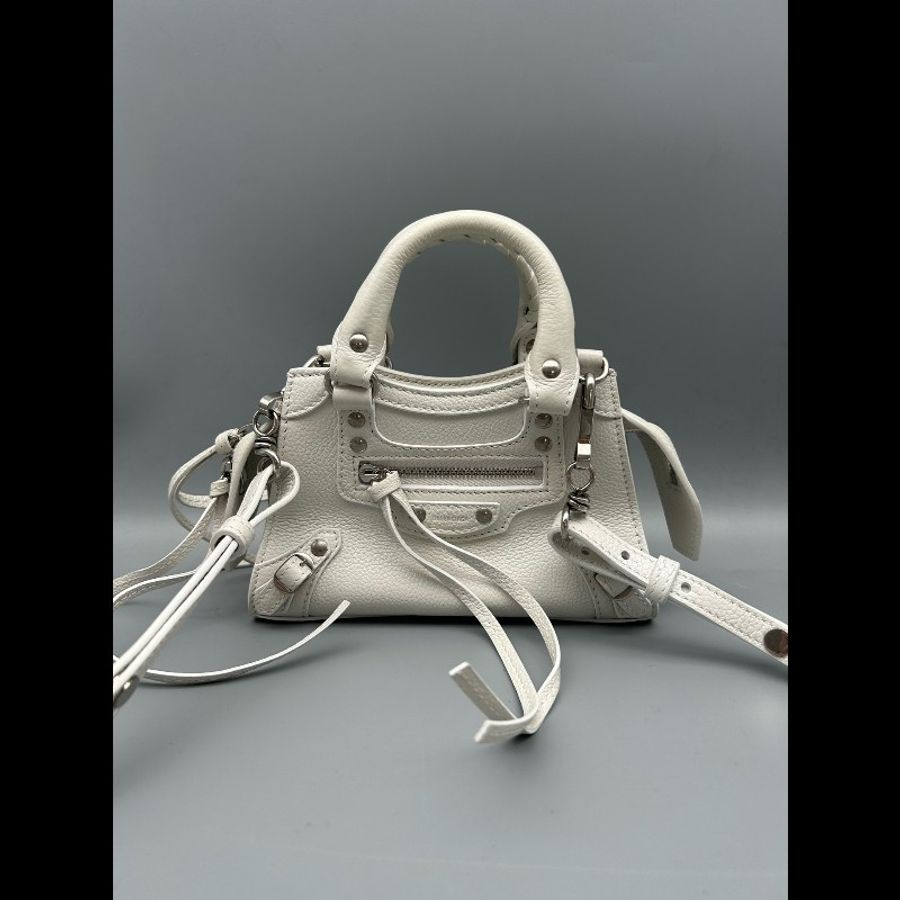 Balenciaga巴黎世家 Neo Classic Mini機車包,奶白色荔枝紋牛皮,手提斜揹兩用-0