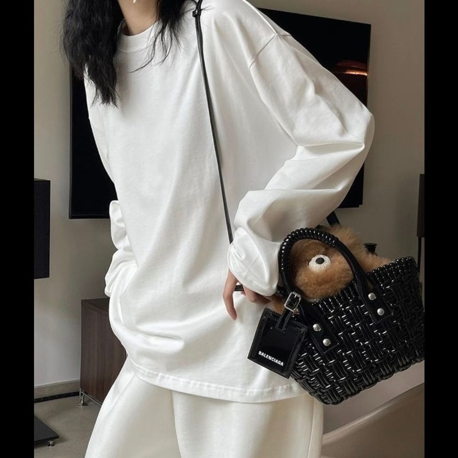 Balenciaga巴黎世家 黑色銀扣 Bistro編織菜籃子單肩包 18cm-2