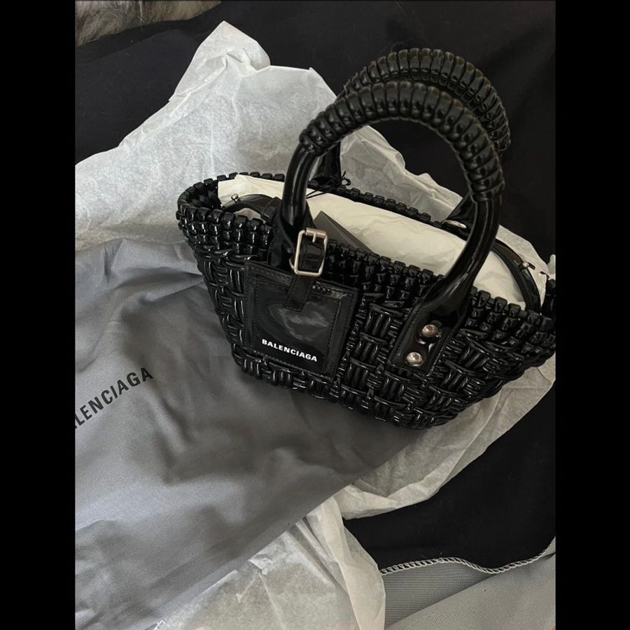 Balenciaga巴黎世家 黑色銀扣 Bistro編織菜籃子單肩包 18cm-3