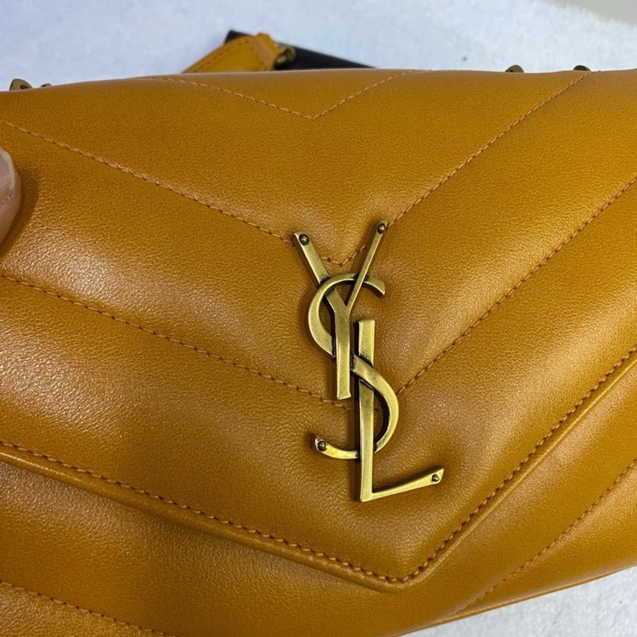 聖羅蘭 YSL LOULOU 金色五金件品牌Logo標識 小羊皮 單肩包 中號 女款 橙色-2