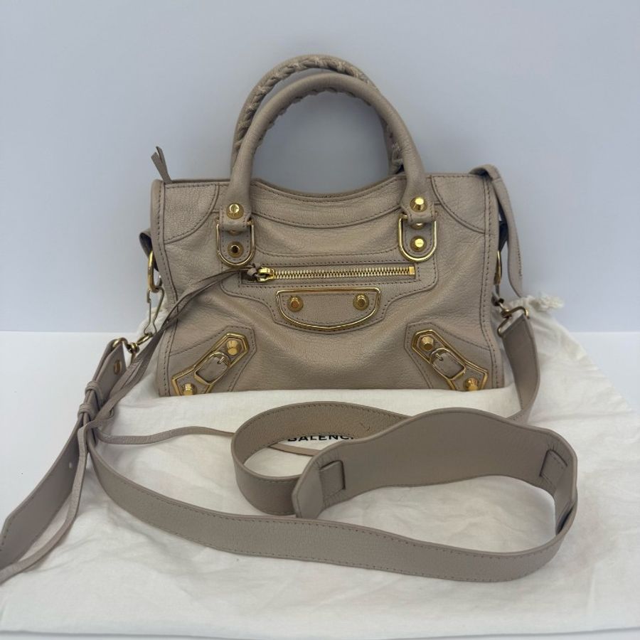 巴黎世家/Balenciaga Mini City機車包,奶茶色-0