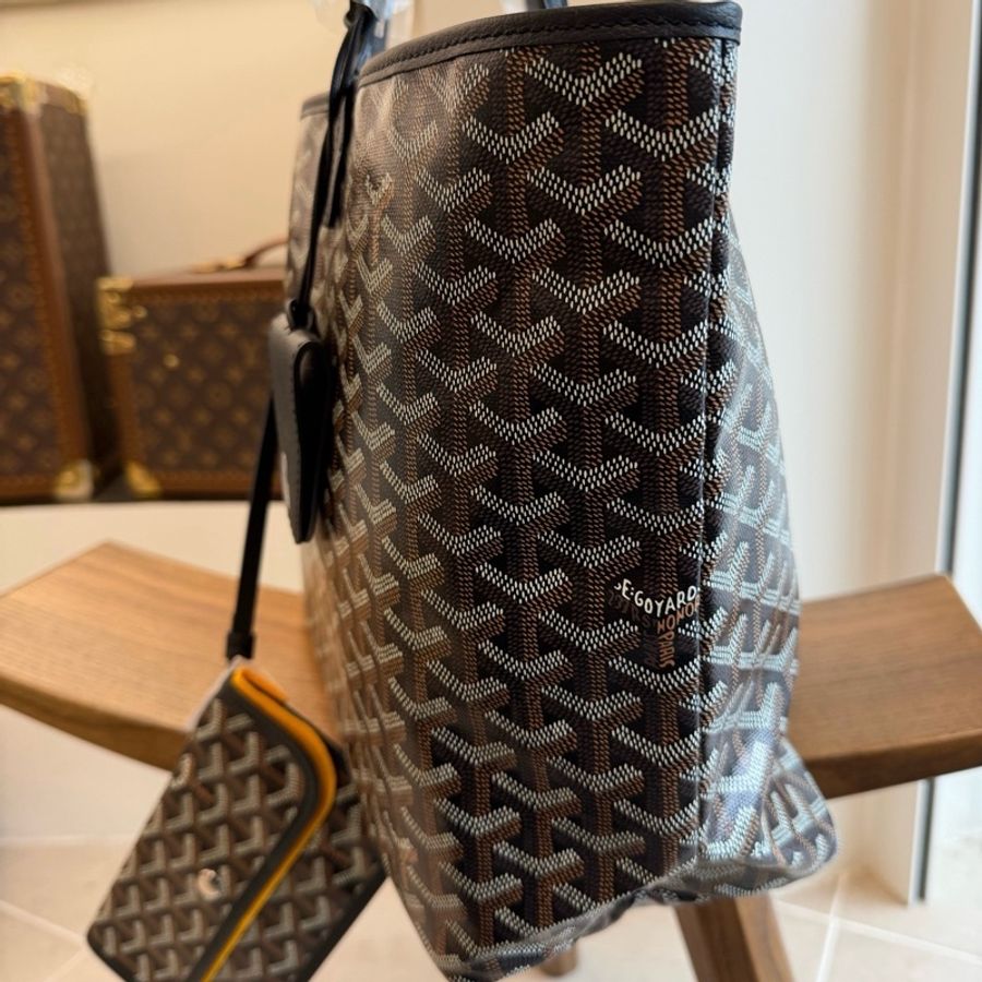 高雅德/Goyard 戈雅黑色 Goyardine 帆布 & Chevroches小牛皮 托特包tote肩背包子母包-1