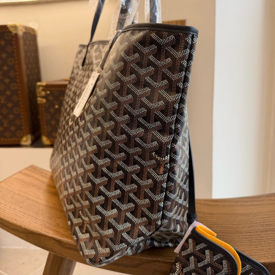 高雅德/Goyard 戈雅黑色 Goyardine 帆布 & Chevroches小牛皮 托特包tote肩背包子母包-2