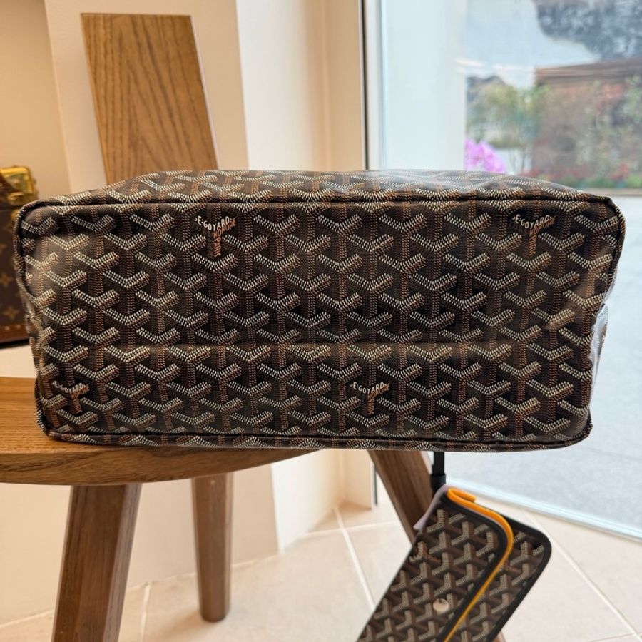 高雅德/Goyard 戈雅黑色 Goyardine 帆布 & Chevroches小牛皮 托特包tote肩背包子母包-3
