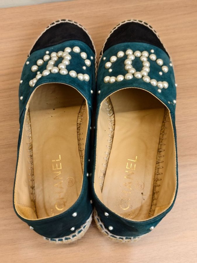 Chanel香奈兒 珍珠漁夫鞋 藍綠色 38碼-6