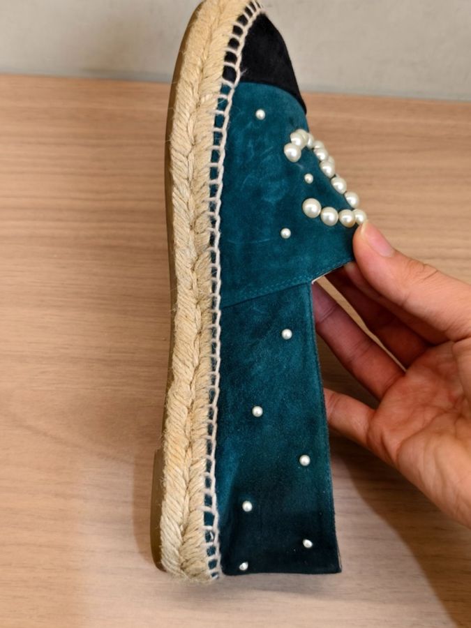 Chanel香奈兒 珍珠漁夫鞋 藍綠色 38碼-7