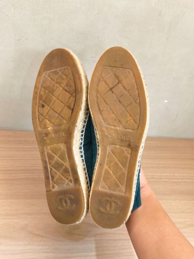 Chanel香奈兒 珍珠漁夫鞋 藍綠色 38碼-10