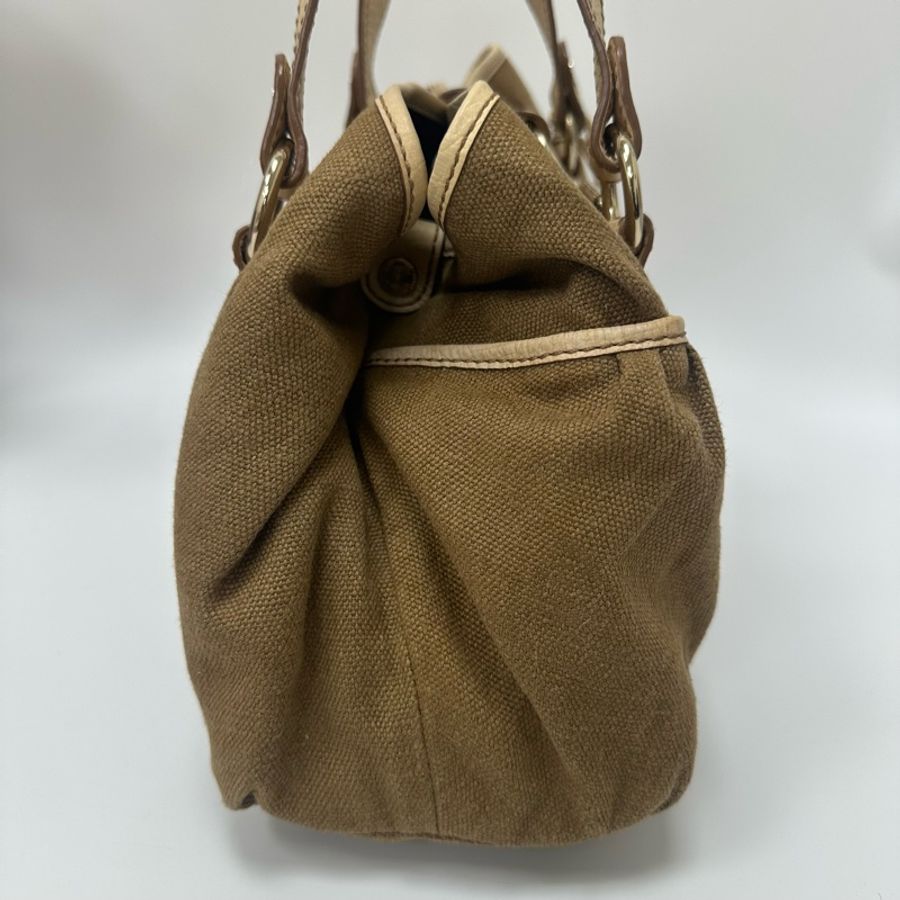 【赫蒂國際精品】Celine Boogie 棕色帆布米色皮革手提包 vintage-7