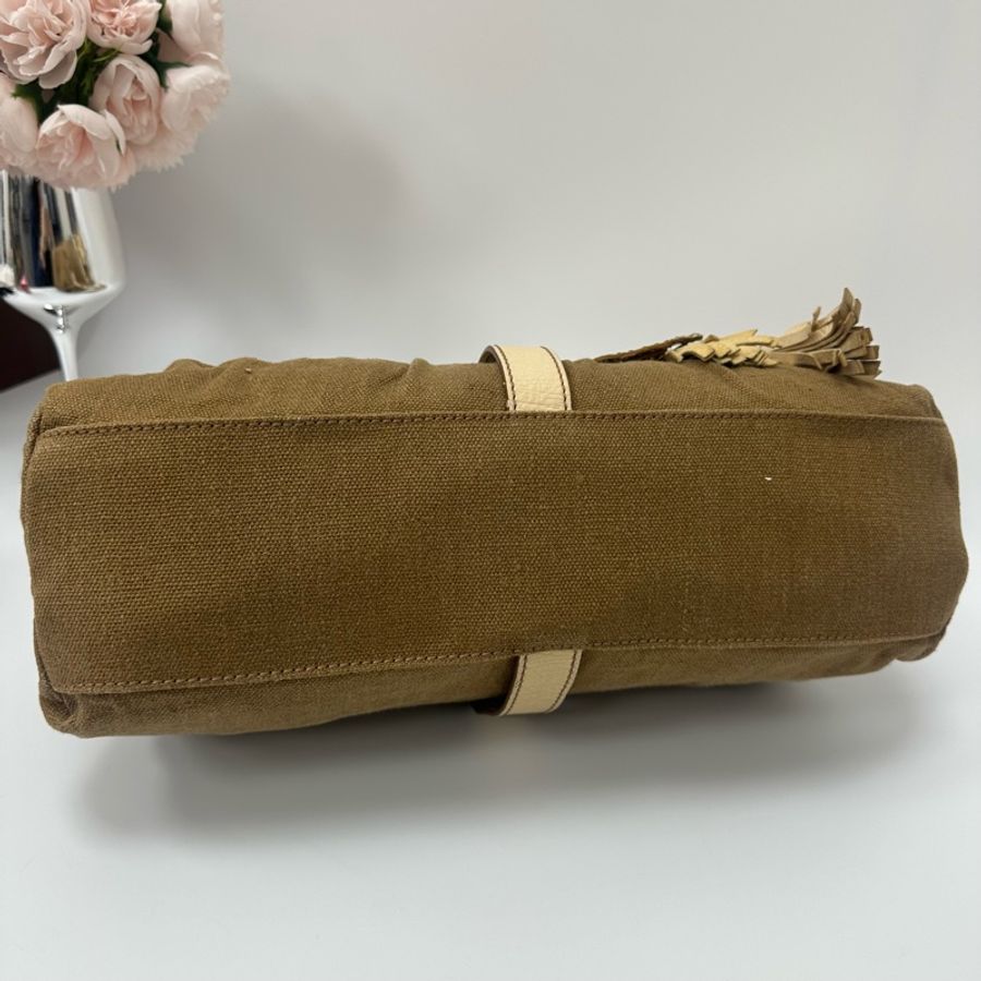 【赫蒂國際精品】Celine Boogie 棕色帆布米色皮革手提包 vintage-9