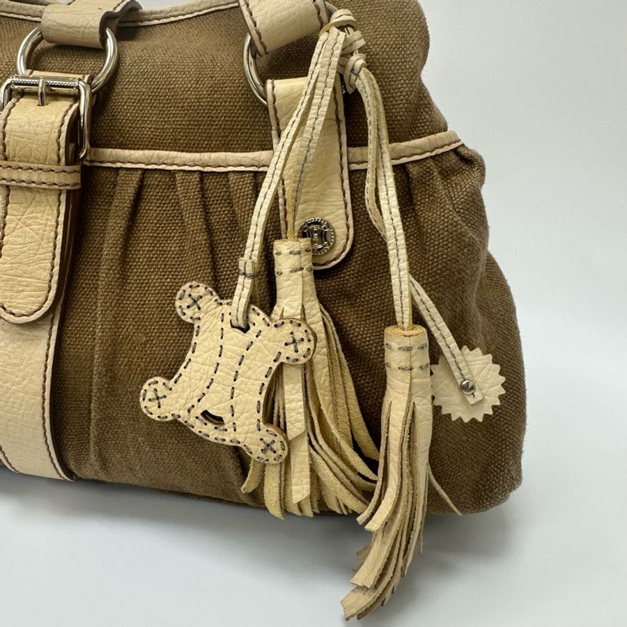 【赫蒂國際精品】Celine Boogie 棕色帆布米色皮革手提包 vintage-10