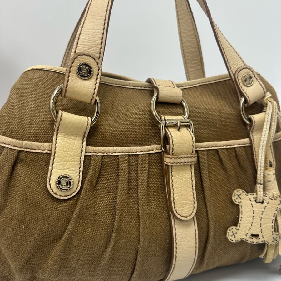 【赫蒂國際精品】Celine Boogie 棕色帆布米色皮革手提包 vintage-11