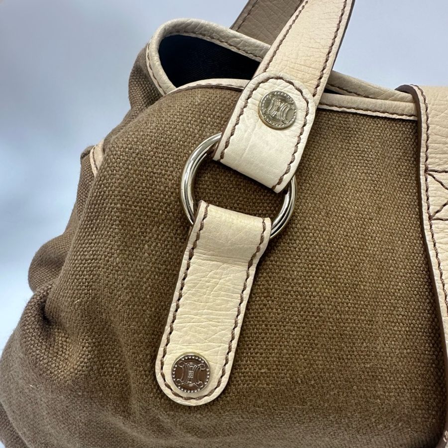 【赫蒂國際精品】Celine Boogie 棕色帆布米色皮革手提包 vintage-13