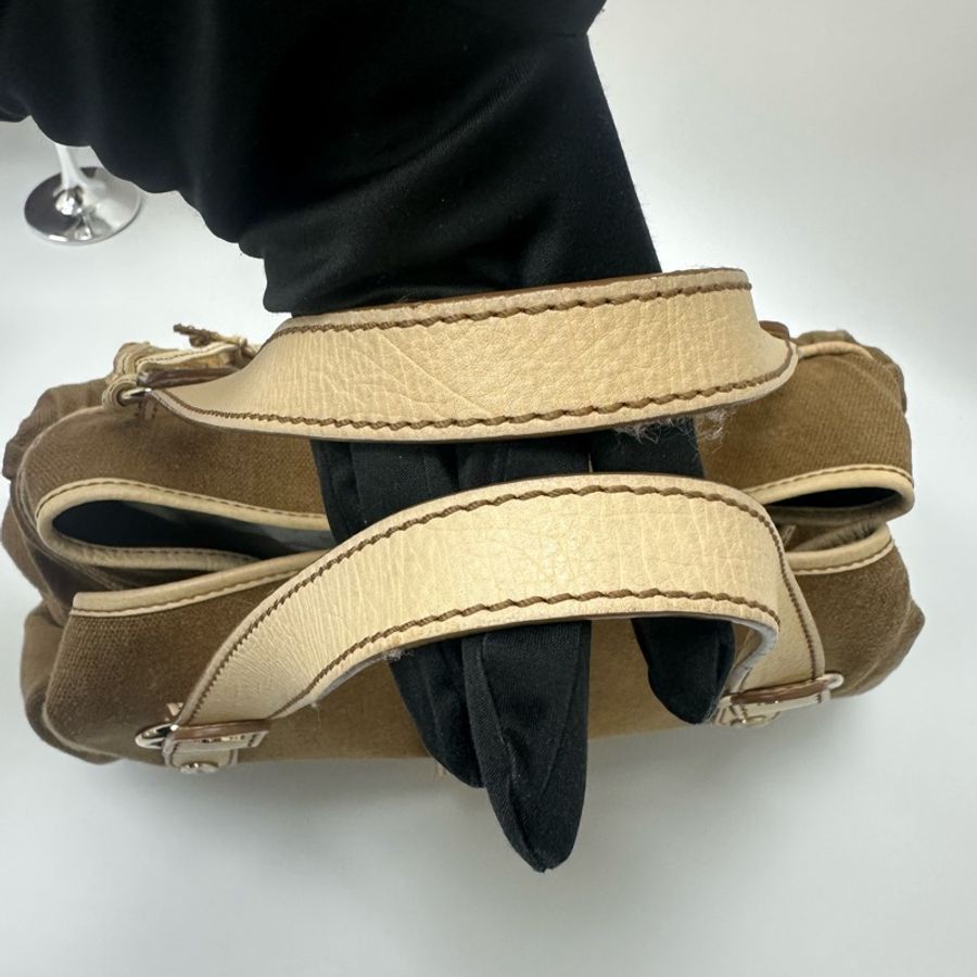 【赫蒂國際精品】Celine Boogie 棕色帆布米色皮革手提包 vintage-15