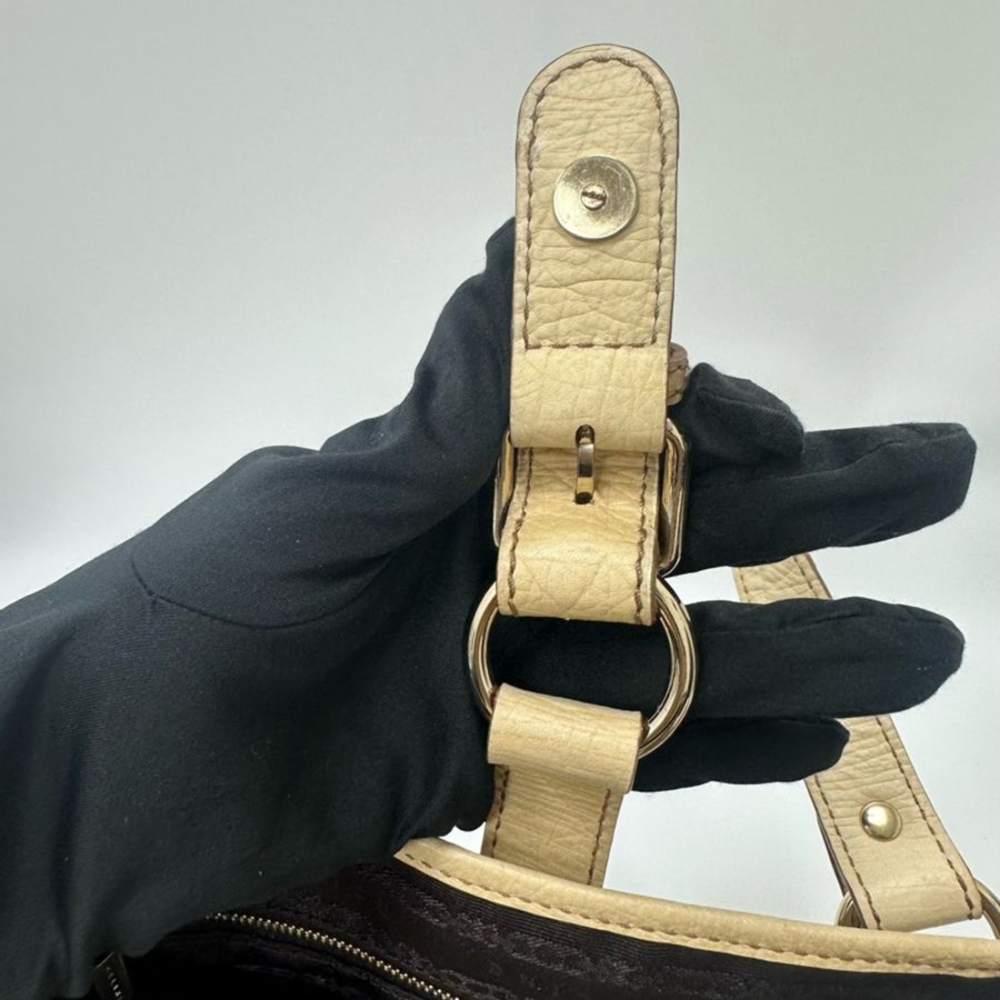 【赫蒂國際精品】Celine Boogie 棕色帆布米色皮革手提包 vintage-20