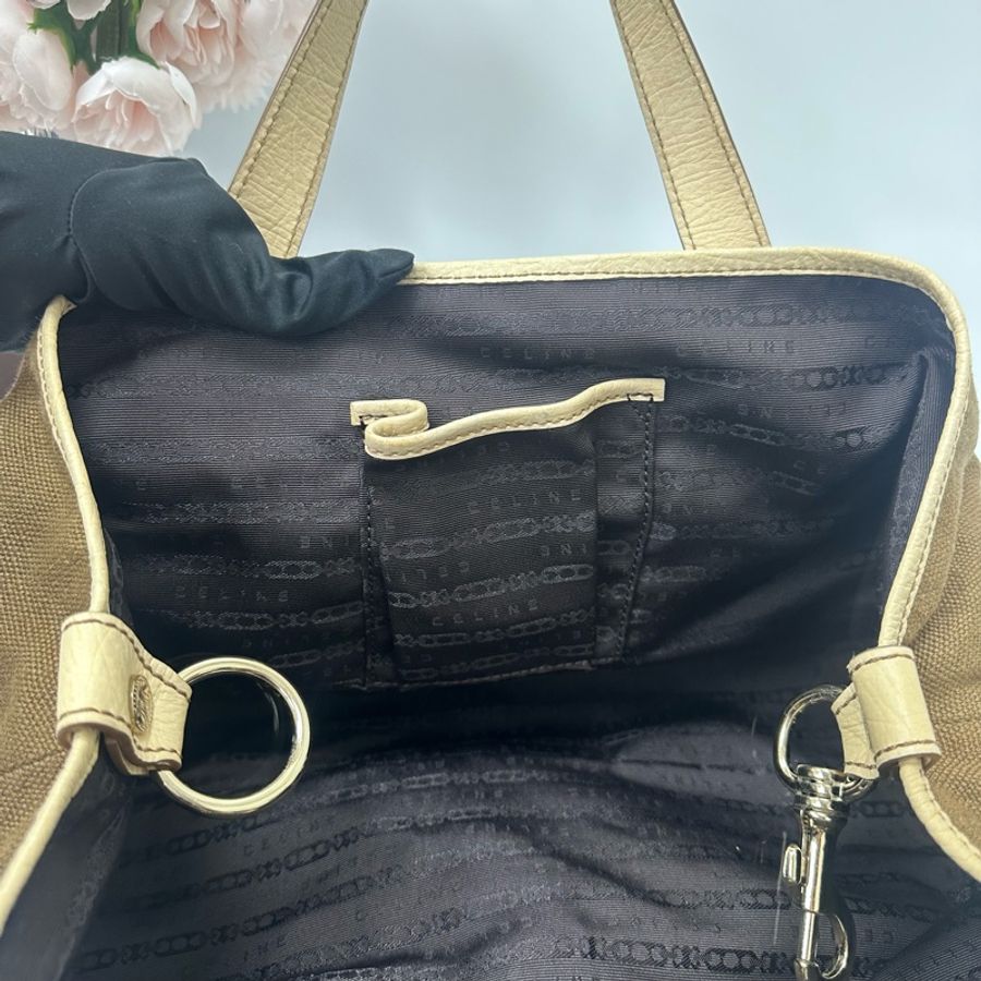 【赫蒂國際精品】Celine Boogie 棕色帆布米色皮革手提包 vintage-29