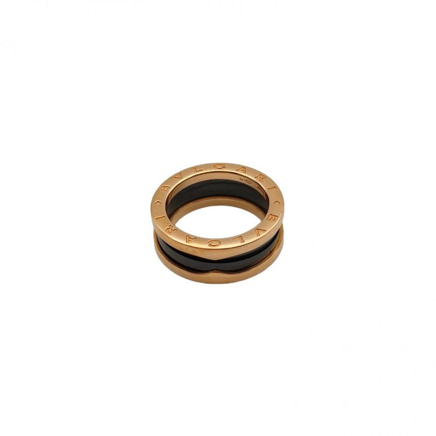 BVLGARI B.ZERO1彈簧戒指三圈18K玫瑰金/黑陶瓷55-0