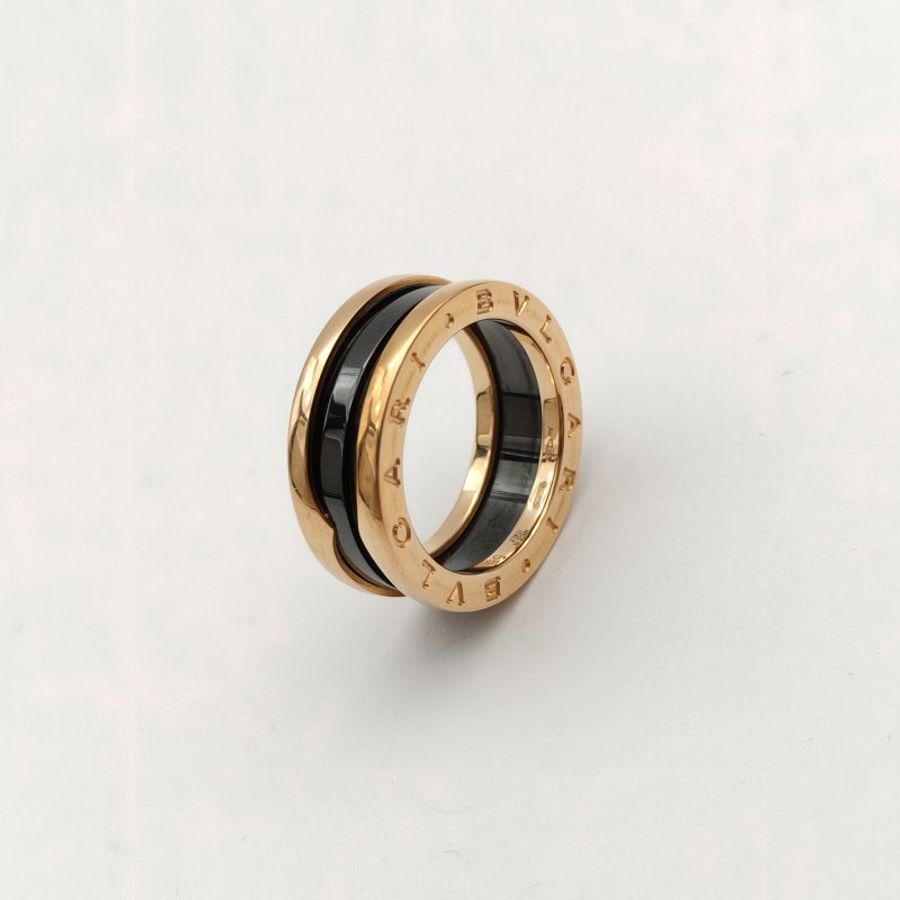 BVLGARI B.ZERO1彈簧戒指三圈18K玫瑰金/黑陶瓷55-1