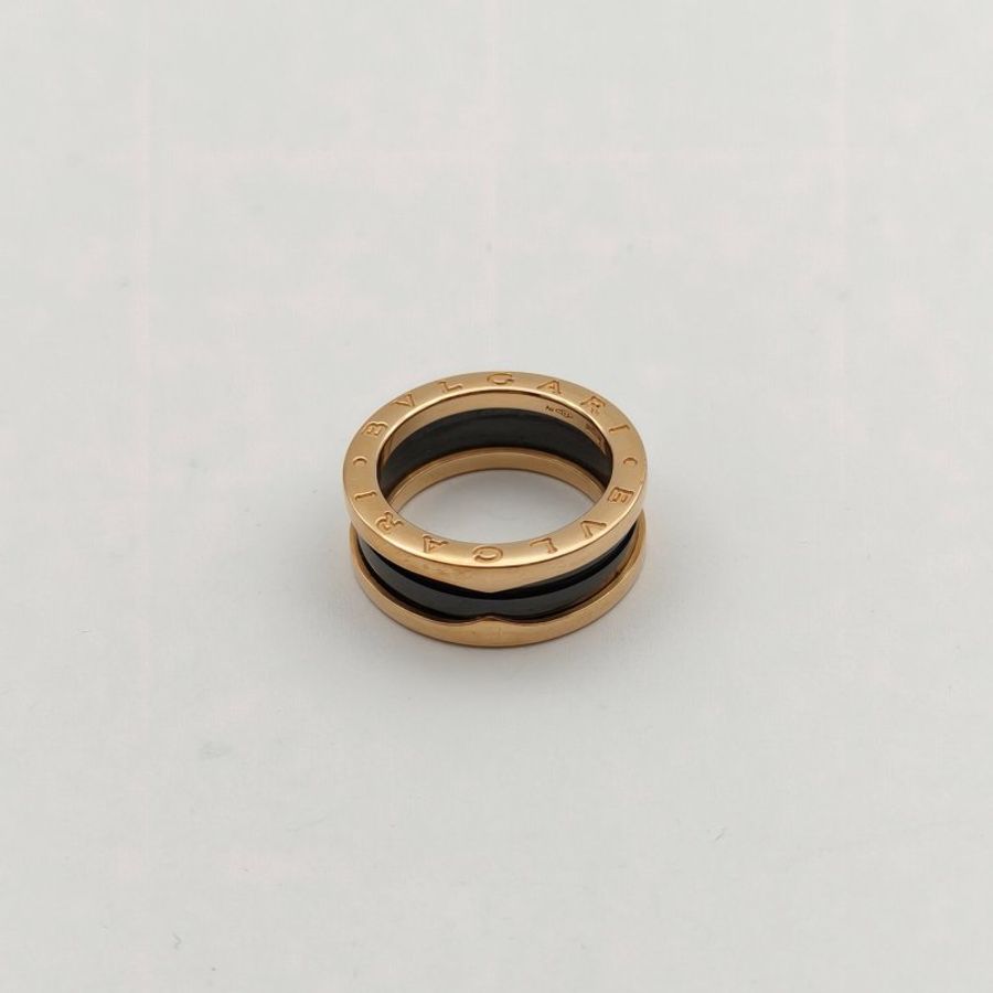 BVLGARI B.ZERO1彈簧戒指三圈18K玫瑰金/黑陶瓷55-2
