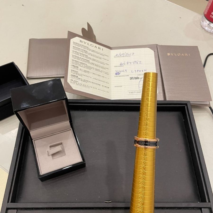 BVLGARI B.ZERO1彈簧戒指三圈18K玫瑰金/黑陶瓷55-4