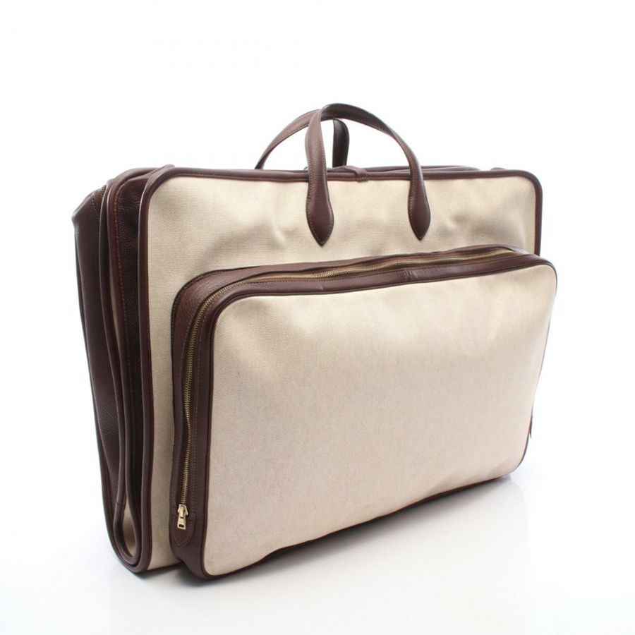 HERMES Victoria 包 Toile H 帆布 Clemence 皮革 米色 棕色 米色 二手 GHW-1
