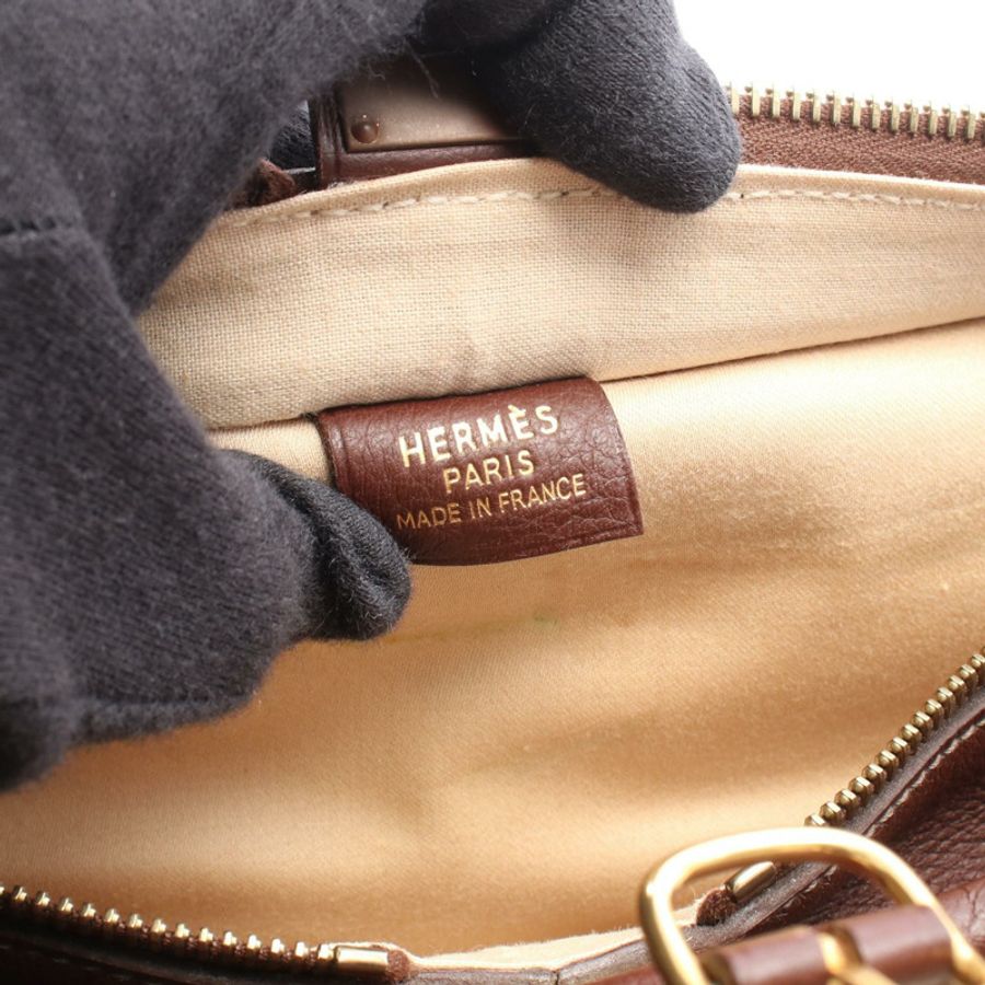 HERMES Victoria 包 Toile H 帆布 Clemence 皮革 米色 棕色 米色 二手 GHW-3