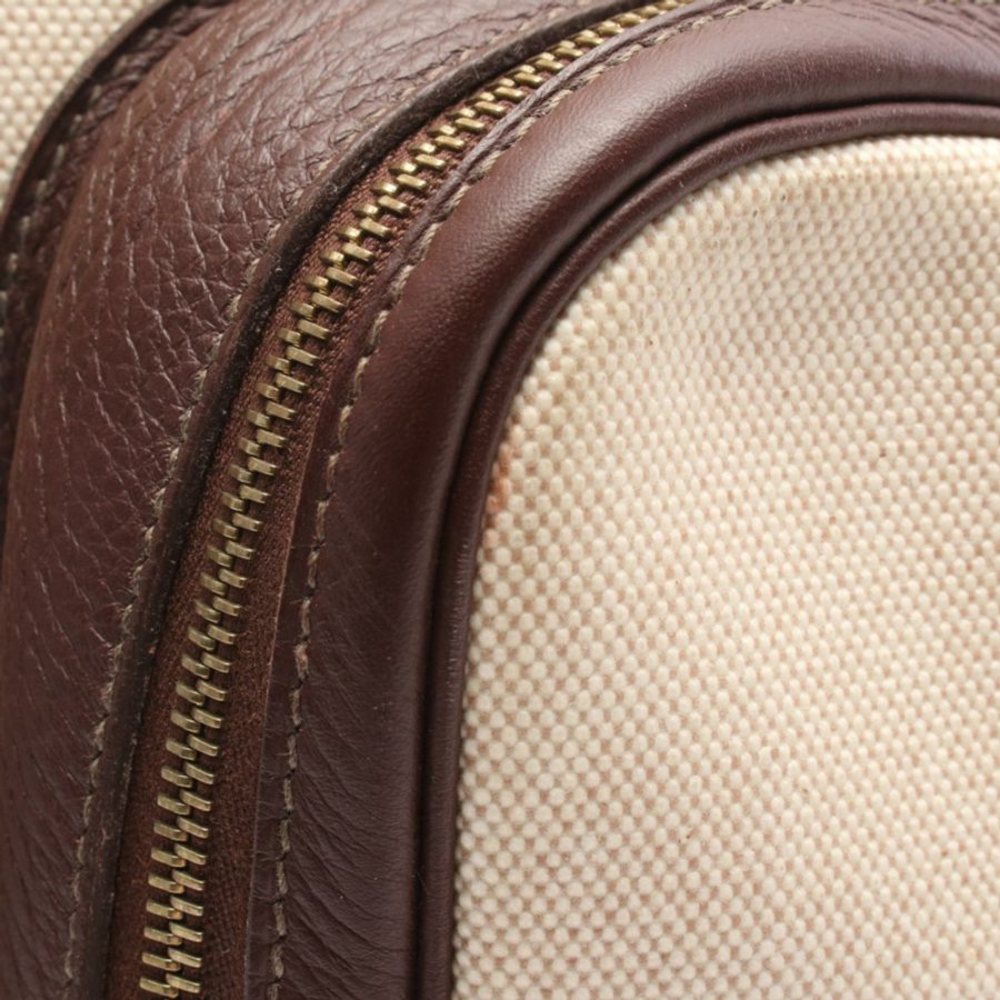 HERMES Victoria 包 Toile H 帆布 Clemence 皮革 米色 棕色 米色 二手 GHW-4