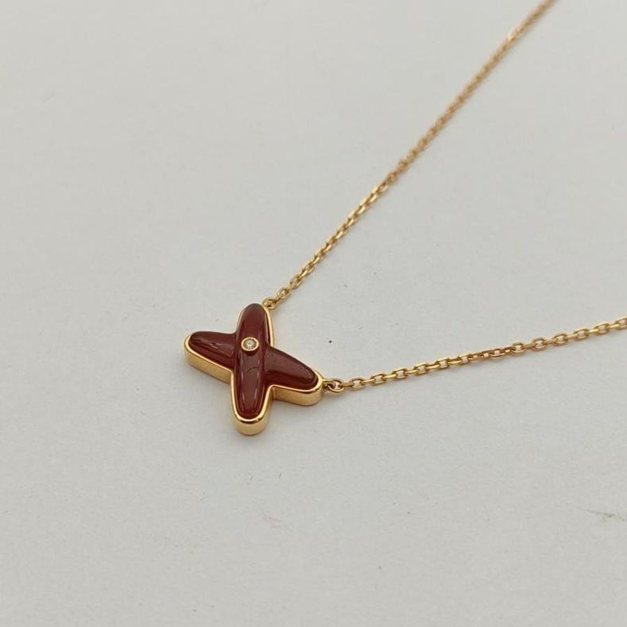CHAUMET JuxeDeLiens歡緣小叉項鏈單鑽18K玫瑰金/紅玉髓-2