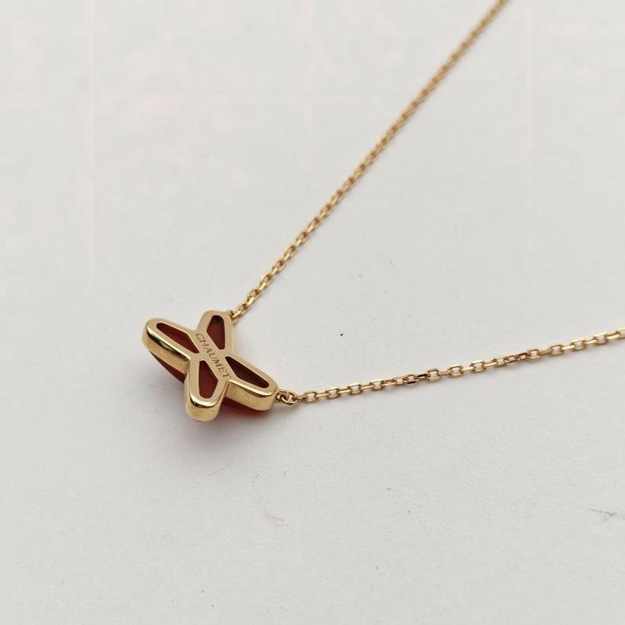 CHAUMET JuxeDeLiens歡緣小叉項鏈單鑽18K玫瑰金/紅玉髓-3