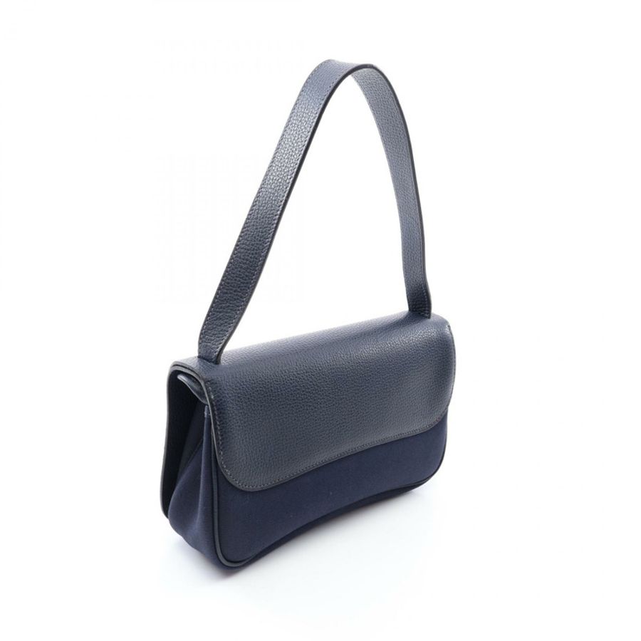 愛馬仕 Sac Colorado PM 肩包,Vache Liegee 皮革帆布,海軍藍,二手 SHW I-1