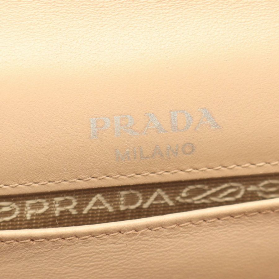 PRADA 鏈條單肩斜背包 1BD137 皮革 米色 二手 女士-3