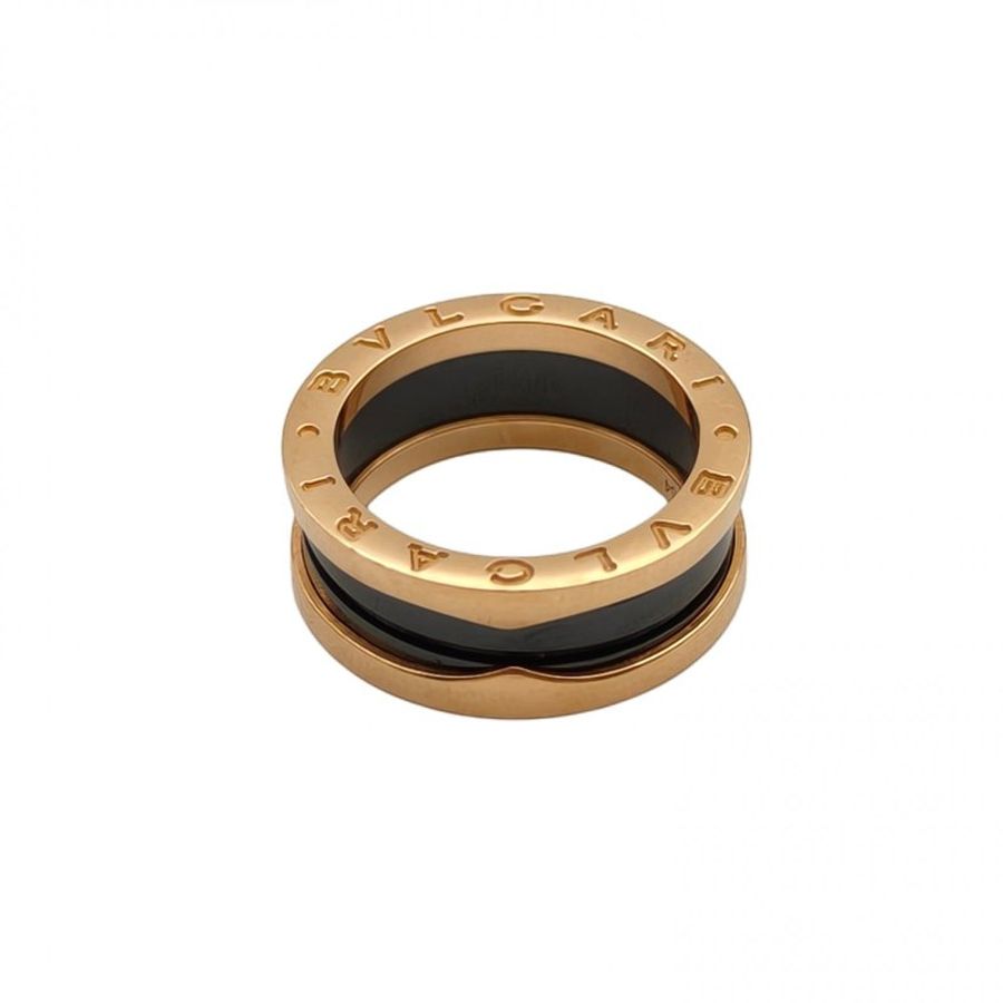 BVLGARI B.ZERO1彈簧戒指三圈18K玫瑰金/黑陶瓷54-0