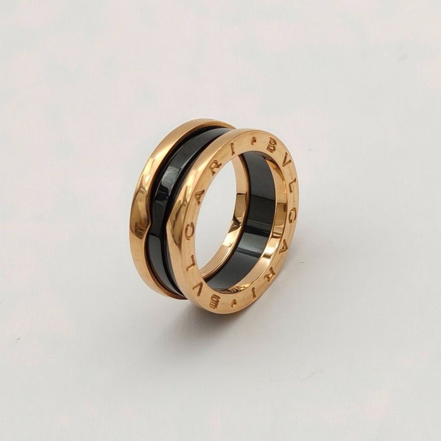 BVLGARI B.ZERO1彈簧戒指三圈18K玫瑰金/黑陶瓷54-1