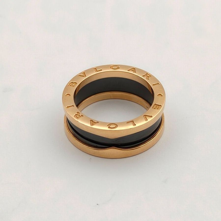 BVLGARI B.ZERO1彈簧戒指三圈18K玫瑰金/黑陶瓷54-2