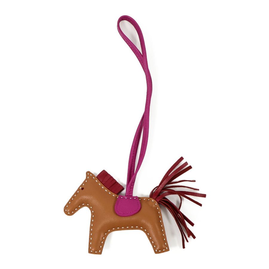 HERMES Milo皮革Rodeo PM掛飾Gold/Rose Pourpre-2