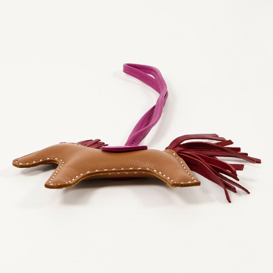 HERMES Milo皮革Rodeo PM掛飾Gold/Rose Pourpre-3