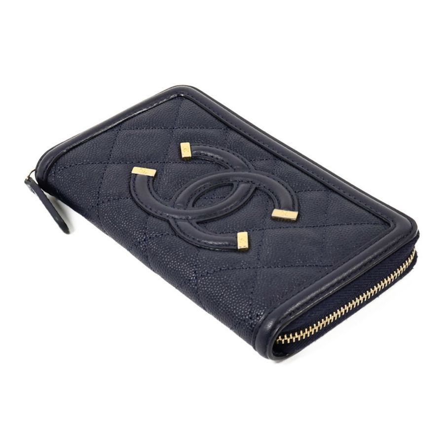 CHANEL 牛皮皮革CC Filigree Zipper Medium長錢包-3