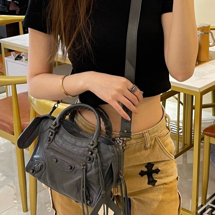 Balenciaga 巴黎世家 岩石灰小號Lecity機車包斜背包手提包-9