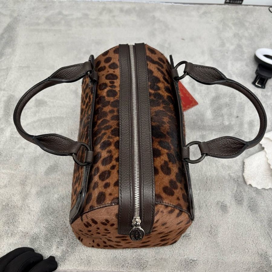 Cartier 中古Panthère獵豹系列豹紋馬毛波士頓手提包-4