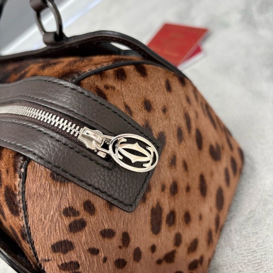 Cartier 中古Panthère獵豹系列豹紋馬毛波士頓手提包-6