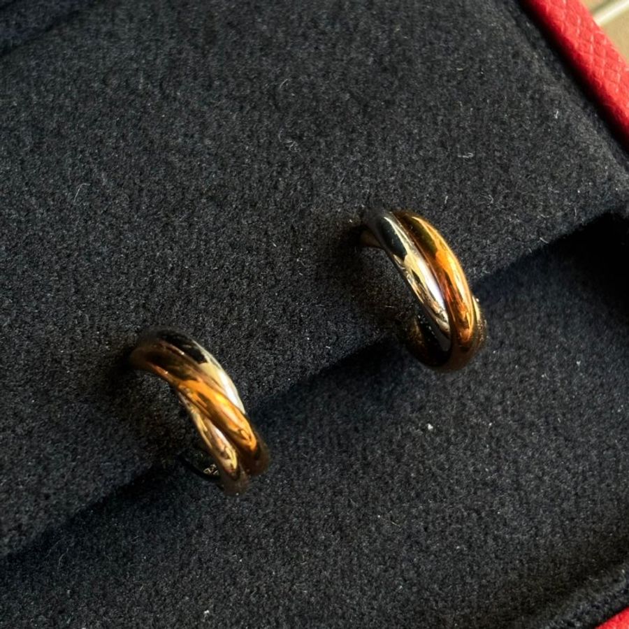 ::Cartier:: Trinity 卡地亞三環耳環經典款 750/1000白K金,750/1000玫瑰金,750/1000黃K金 耳環-0
