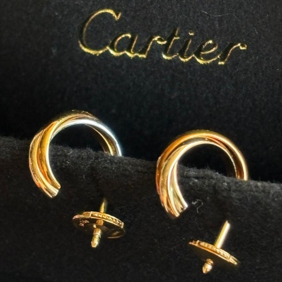 ::Cartier:: Trinity 卡地亞三環耳環經典款 750/1000白K金,750/1000玫瑰金,750/1000黃K金 耳環-3