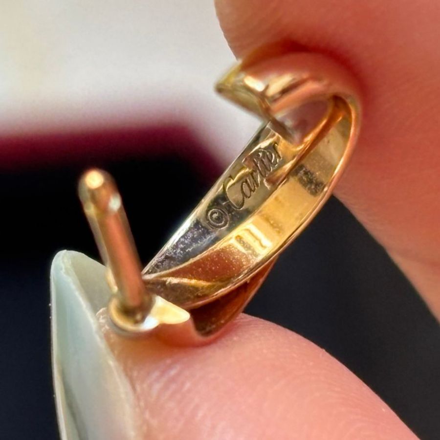 ::Cartier:: Trinity 卡地亞三環耳環經典款 750/1000白K金,750/1000玫瑰金,750/1000黃K金 耳環-8