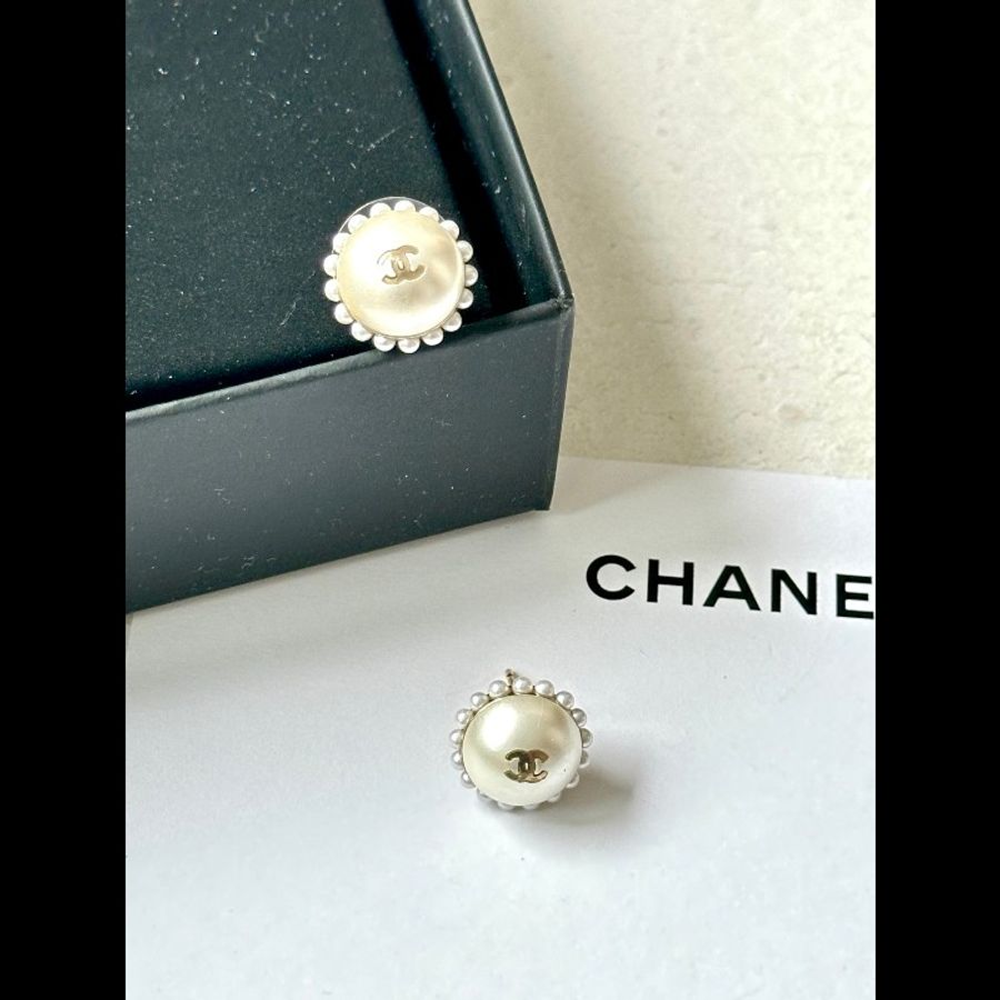 CHANEL 雙C 珍珠耳釘-2