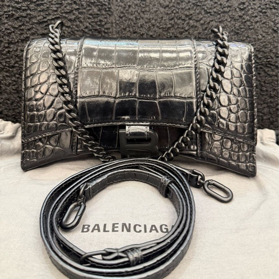 Balenciaga/巴黎世家 Hourglass系列黑色鰐魚壓紋沙漏-0