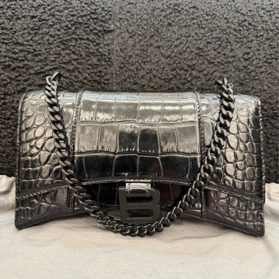 Balenciaga/巴黎世家 Hourglass系列黑色鰐魚壓紋沙漏-1