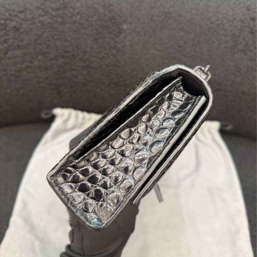 Balenciaga/巴黎世家 Hourglass系列黑色鰐魚壓紋沙漏-4