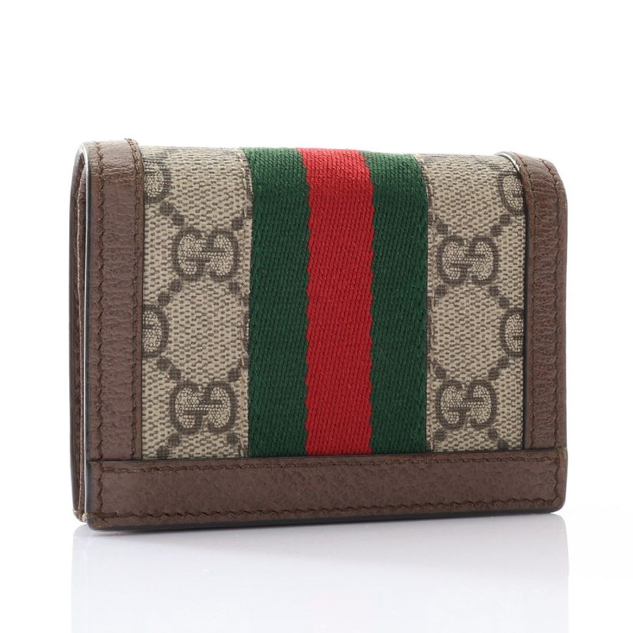 棕色 GGsupreme 帆布 牛皮 扣式 二折短夾【GUCCI 古馳】 523155-1