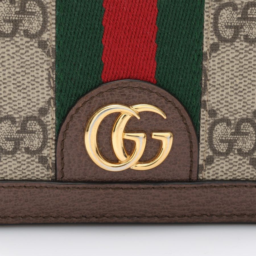 棕色 GGsupreme 帆布 牛皮 扣式 二折短夾【GUCCI 古馳】 523155-7
