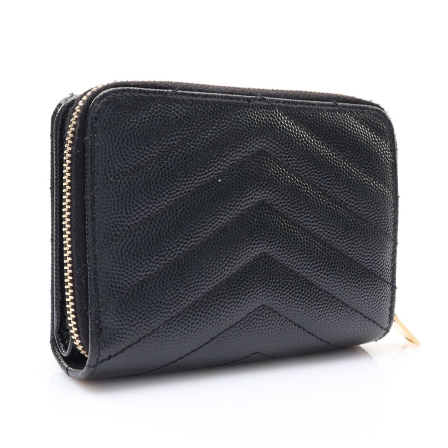 黑色 牛皮 兩折 拉鏈 壓扣 中夾【SAINT LAURENT YSL 聖羅蘭】 403723B0W01-1
